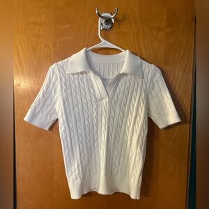 White Cable Knit Short Sleeve Sweater